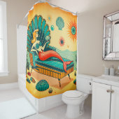 "ミッドセンチュリーモダンマーメイド – 鮮やかレトロアート" シャワーカーテン (インサイチュ)