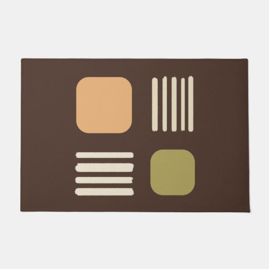 ミッドセンチュリーモダンミニマリスト正方形ライン茶色 ドアマット (正面)