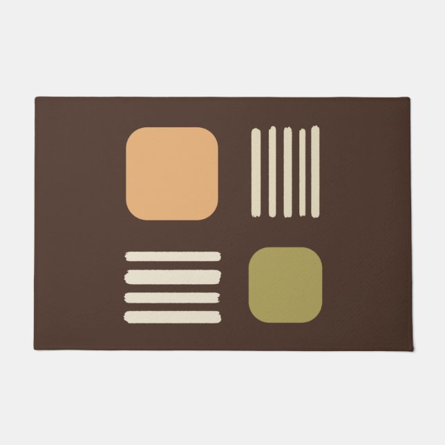 ミッドセンチュリーモダンミニマリスト正方形ライン茶色 ドアマット (正面)