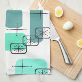 ミッドセンチュリーモダンミントグリーンターコイズ キッチンタオル (四つ折り)