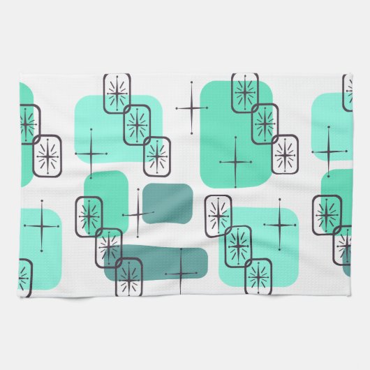 ミッドセンチュリーモダンミントグリーンターコイズ キッチンタオル (横)