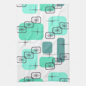 ミッドセンチュリーモダンミントグリーンターコイズ キッチンタオル (縦)