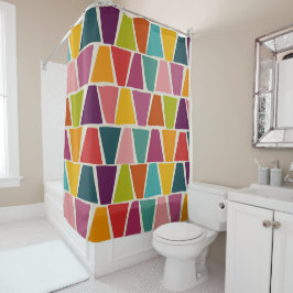 ミッドセンチュリーモダンモザイク幾何学プリント シャワーカーテン