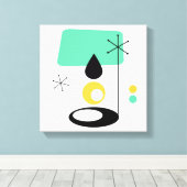 ミッドセンチュリーモダンランプデザインブルー金ゴールド キャンバスプリント (インサイチュ (ウッドフロア))