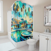 "ミッドセンチュリーモダンリトリート:プールサイドのエレガンス" シャワーカーテン (インサイチュ)