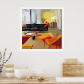 ミッドセンチュリーモダンリビングルーム ポスター (キッチン)