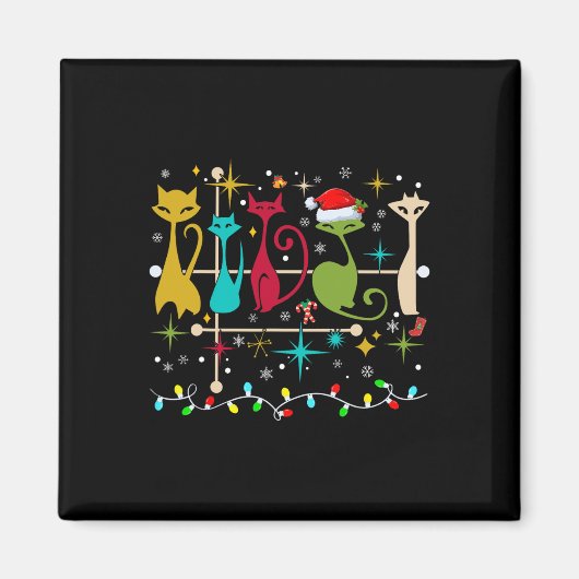 ミッドセンチュリーモダンルロックス猫クリスマスレトロ50s 6 マグネット (正面)