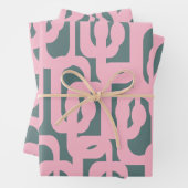 ミッドセンチュリーモダンループパターンピンクとグリーン ラッピングペーパーシート (インサイチュ)