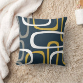 ミッドセンチュリーモダンループパターンマスタードネイビーブルー クッション (ブランケット)