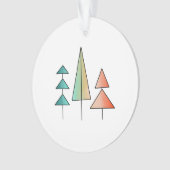 ミッドセンチュリーモダンレインボーツリーズ赤面ティール（緑がかった色）シンプル オーナメント (正面)