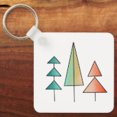 ミッドセンチュリーモダンレインボーツリーズ赤面ティール(緑がかった色)シンプル キーホルダー (正面)