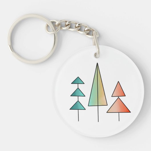 ミッドセンチュリーモダンレインボーツリーズ赤面ティール(緑がかった色)シンプル キーホルダー (正面)