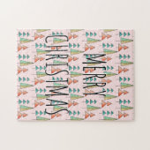 ミッドセンチュリーモダンレインボーツリーズ赤面ティール（緑がかった色）シンプル ジグソーパズル (横)