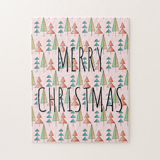 ミッドセンチュリーモダンレインボーツリーズ赤面ティール（緑がかった色）シンプル ジグソーパズル (縦)