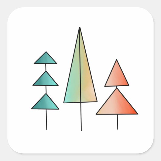 ミッドセンチュリーモダンレインボーツリーズ赤面ティール(緑がかった色)シンプル スクエアシール (正面)