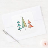 ミッドセンチュリーモダンレインボーツリーズ赤面ティール(緑がかった色)シンプル スクエアシール (封筒)