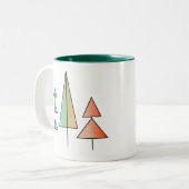 ミッドセンチュリーモダンレインボーツリーズ赤面ティール(緑がかった色)シンプル ツートーンマグカップ (正面左)