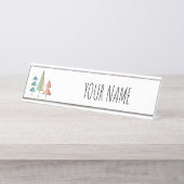 ミッドセンチュリーモダンレインボーツリーズ赤面ティール（緑がかった色）シンプル デスクネームプレート (正面)