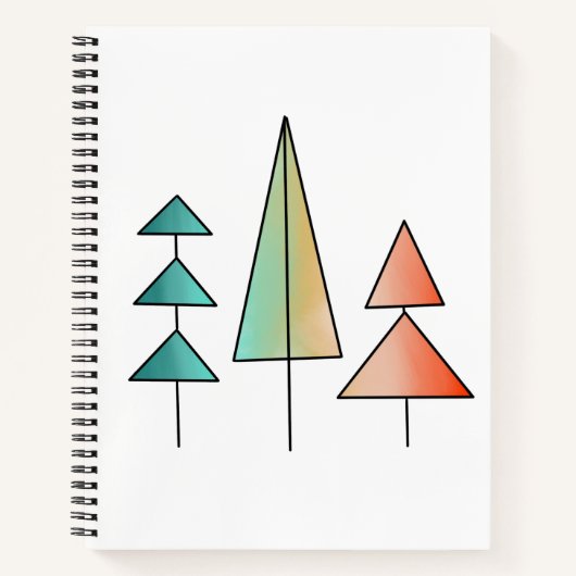 ミッドセンチュリーモダンレインボーツリーズ赤面ティール（緑がかった色）シンプル ノートブック (正面)