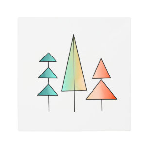 ミッドセンチュリーモダンレインボーツリーズ赤面ティール（緑がかった色）シンプル メタルプリント