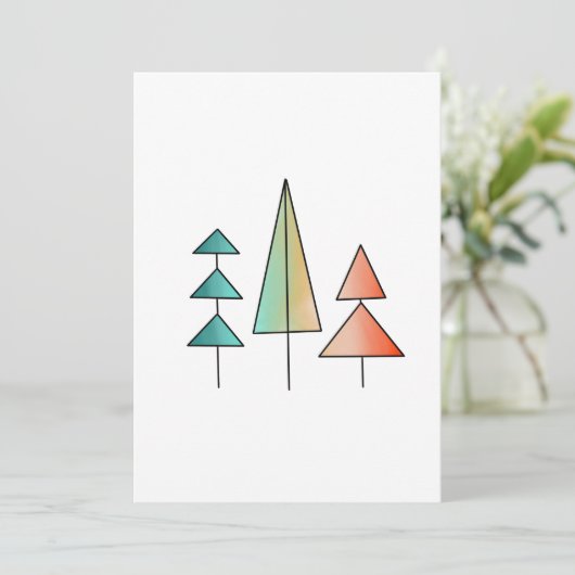 ミッドセンチュリーモダンレインボーツリーズ赤面ティール(緑がかった色)シンプル 招待状 (スタンド正面)