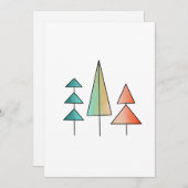 ミッドセンチュリーモダンレインボーツリーズ赤面ティール(緑がかった色)シンプル 招待状 (正面/裏面)