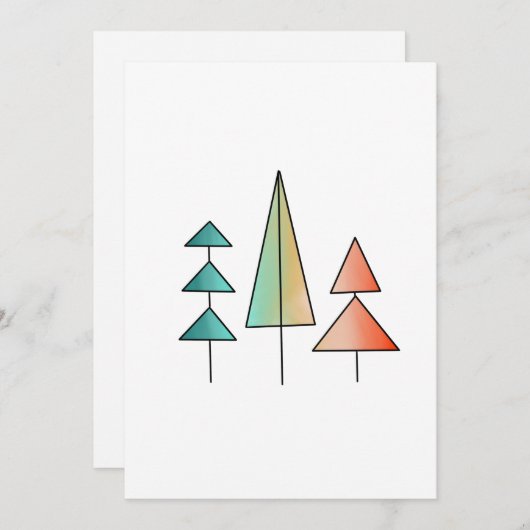 ミッドセンチュリーモダンレインボーツリーズ赤面ティール(緑がかった色)シンプル 招待状 (正面/裏面)
