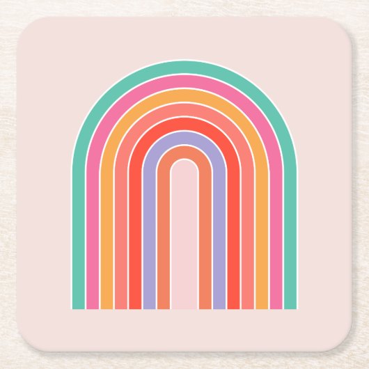 ミッドセンチュリーモダンレインボー スクエアペーパーコースター (正面)