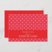 ミッドセンチュリーモダンレッドとピンク幾何結婚の サンキューカード (正面/裏面)