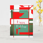 ミッドセンチュリーモダンレッドグリーンシェードホワイトホリデー カード (黄色い花)