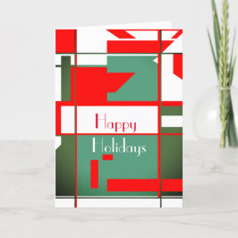 ミッドセンチュリーモダンレッドグリーンシェードホワイトホリデー カード