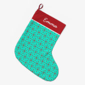 ミッドセンチュリーモダンレッドスターバスト名モノグラム ラージクリスマスストッキング (正面 (吊り時))