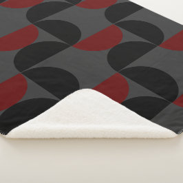 ミッドセンチュリーモダンレッドブラックとグレー シェルパブランケット