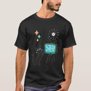 ミッドセンチュリーモダンレトロアトミックおもしろいキャットwith Fis Tシャツ