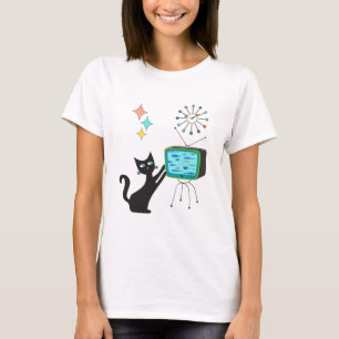 ミッドセンチュリーモダンレトロアトミックおもしろいキャットwith Fis Tシャツ