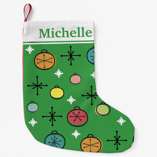 ミッドセンチュリーモダンレトロクリスマスアートグリーン スモールクリスマスストッキング (正面)