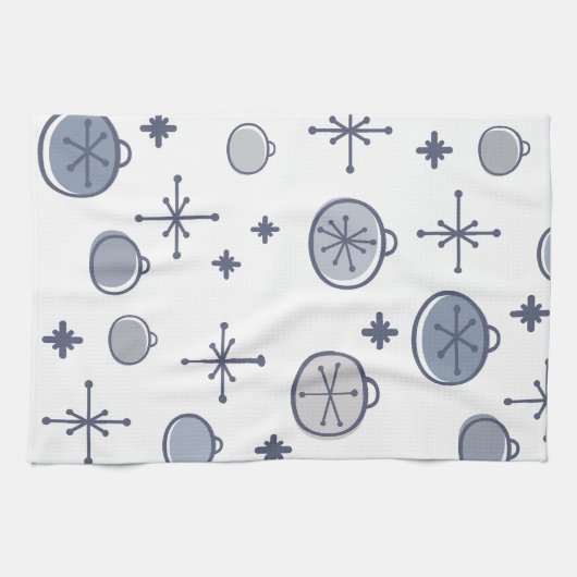 ミッドセンチュリーモダンレトロクリスマスアートシルバー キッチンタオル (横)