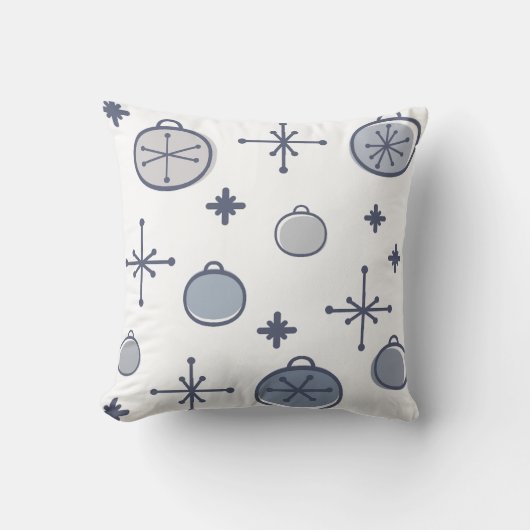 ミッドセンチュリーモダンレトロクリスマスアートシルバー クッション (正面)