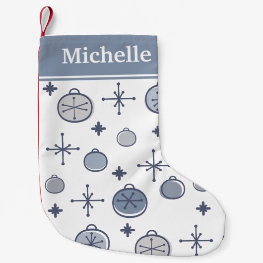 ミッドセンチュリーモダンレトロクリスマスアートシルバー スモールクリスマスストッキング (正面)