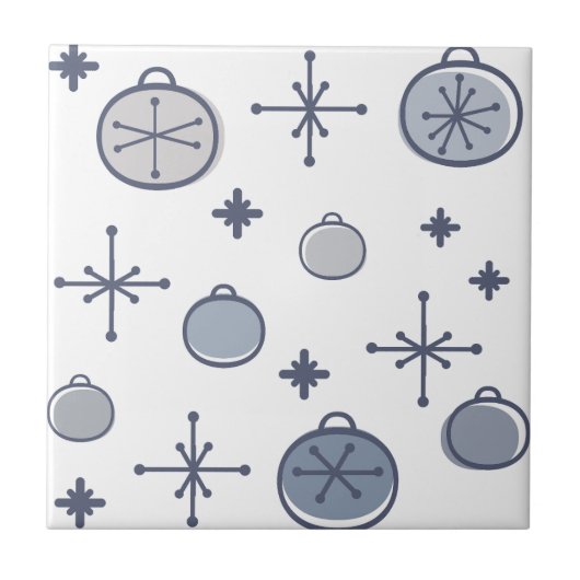 ミッドセンチュリーモダンレトロクリスマスアートシルバー タイル (正面)