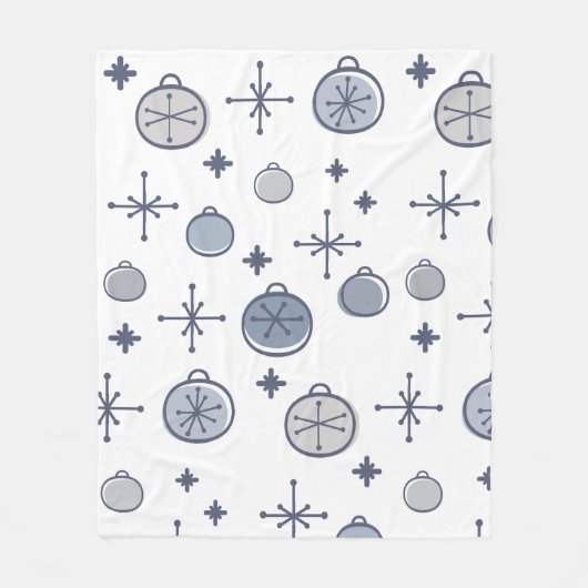 ミッドセンチュリーモダンレトロクリスマスアートシルバー フリースブランケット (正面)