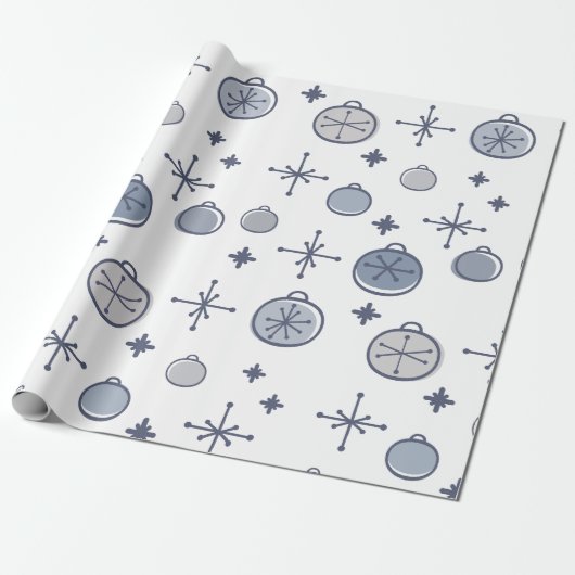 ミッドセンチュリーモダンレトロクリスマスアートシルバー ラッピングペーパー (アンロールド)