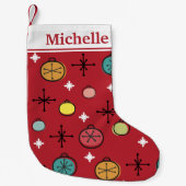 ミッドセンチュリーモダンレトロクリスマスアートレッド スモールクリスマスストッキング (正面)