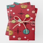 ミッドセンチュリーモダンレトロクリスマスアートレッド ラッピングペーパーシート (インサイチュ)