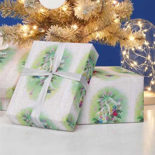 ミッドセンチュリーモダンレトロクリスマスベルズホリー ラッピングペーパー (クリスマス)