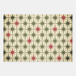 ミッドセンチュリーモダンレトロクリスマスヴィンテージスター ラッピングペーパーシート