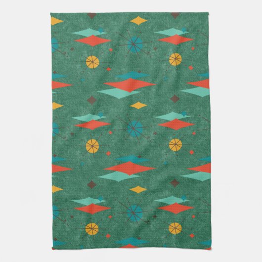 ミッドセンチュリーモダンレトログリーンベルベットルック キッチンタオル (縦)