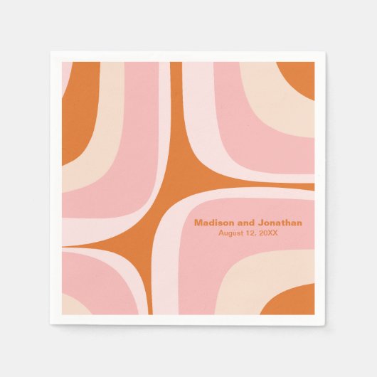 ミッドセンチュリーモダンレトログルーブピンクとオレンジ スタンダードカクテルナプキン (正面)