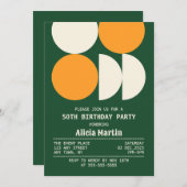 ミッドセンチュリーモダンレトロジオメトリックグリーン誕生日 招待状 (正面/裏面)