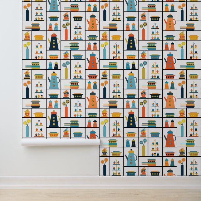 ミッドセンチュリーモダンレトロスタイリッシュキッチンシェルフ 壁紙 (アプリケーション)